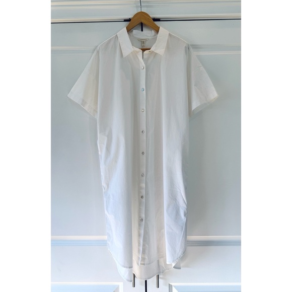 Eileen Fisher White Shirt Dress Classic Collar Poplin Stretch Shift NEW  Size XL